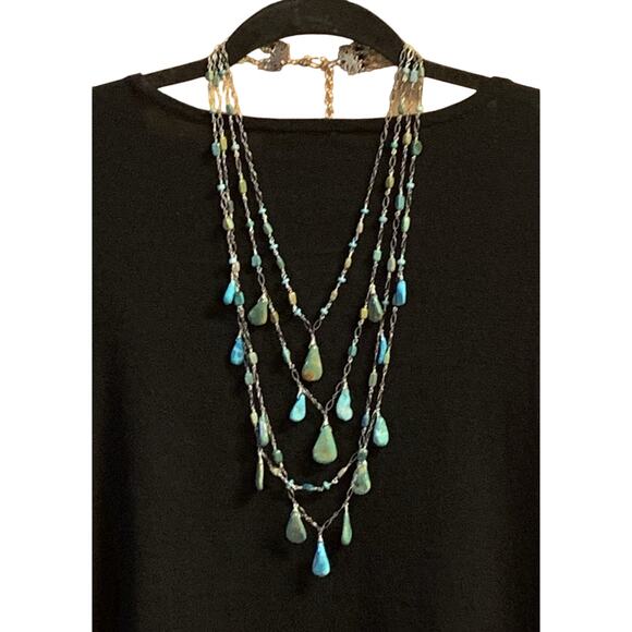 Handmade Sterling Silver & Turquoise 4 Tier Graduating Necklace Statement Vintag - Picture 2 of 10